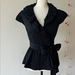 Diane Von Furstenberg Black Ruffle Wrap Blouse
